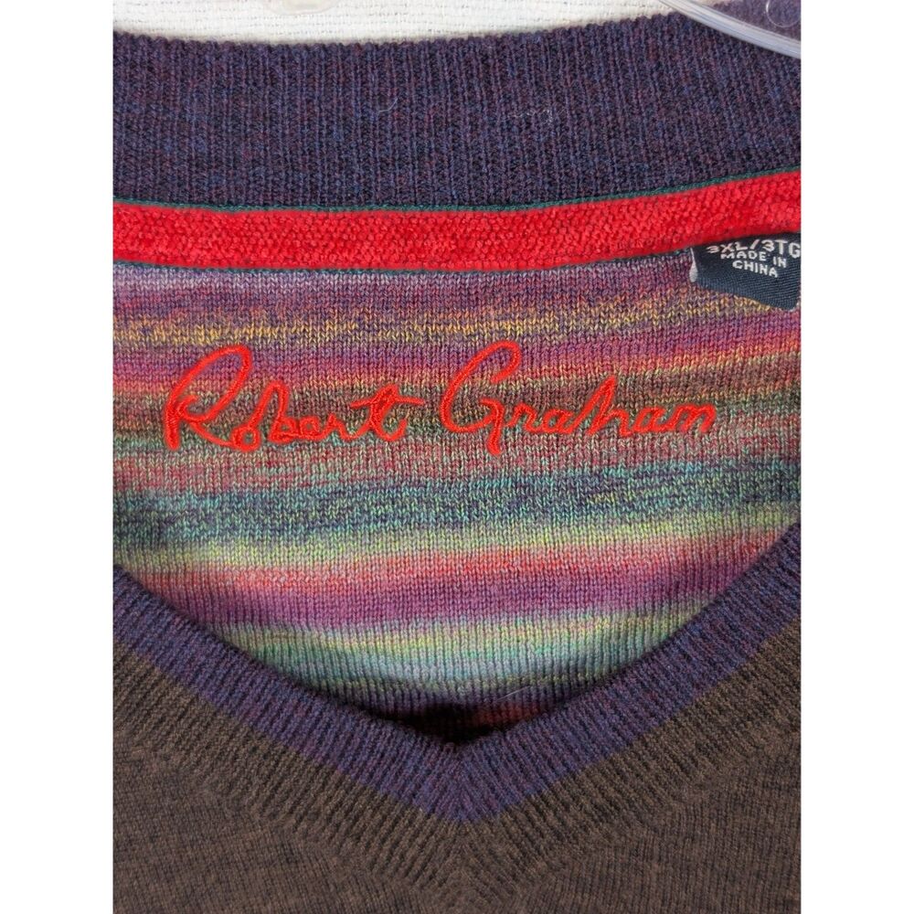 Robert Graham Wool V-Neck Sweater Brown Men's Size 3XL/XXXL - Picture 6 of 16